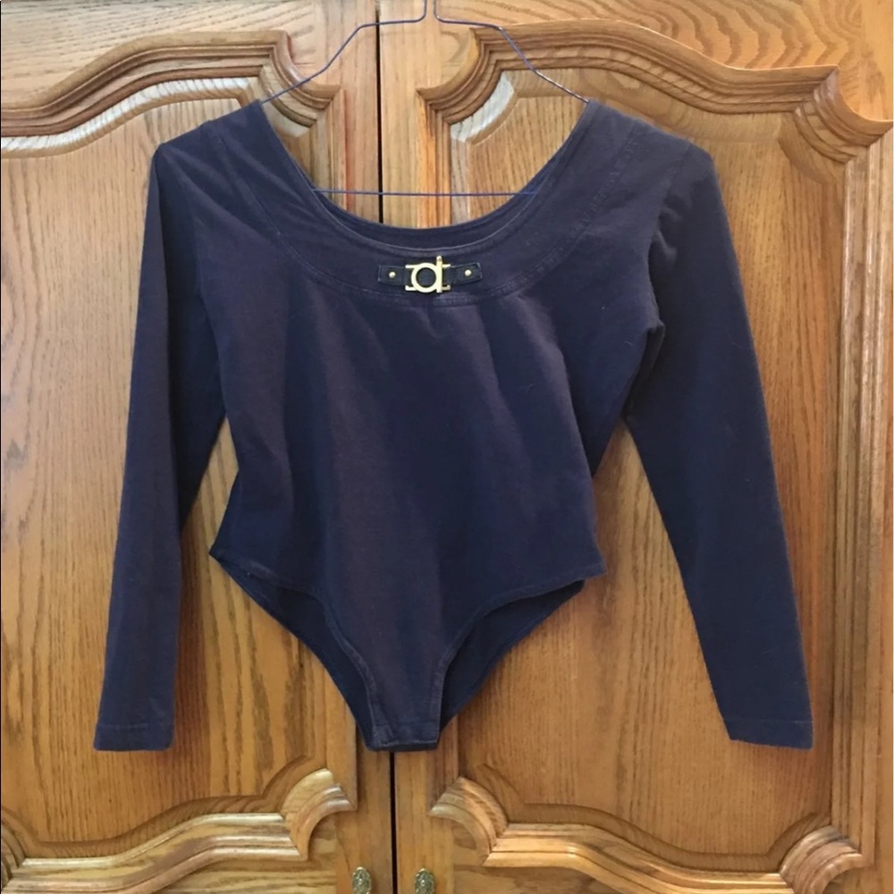 Vintage Cache Brand bodysuit with leather trim